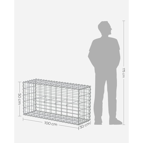 Rootz galvaniserat stål Gabion Set - Silver Mesh - Spiralpinnar - Distanskrokar - Kraftig konstruktion - Enkel montering - Mångsidig användning - 100c