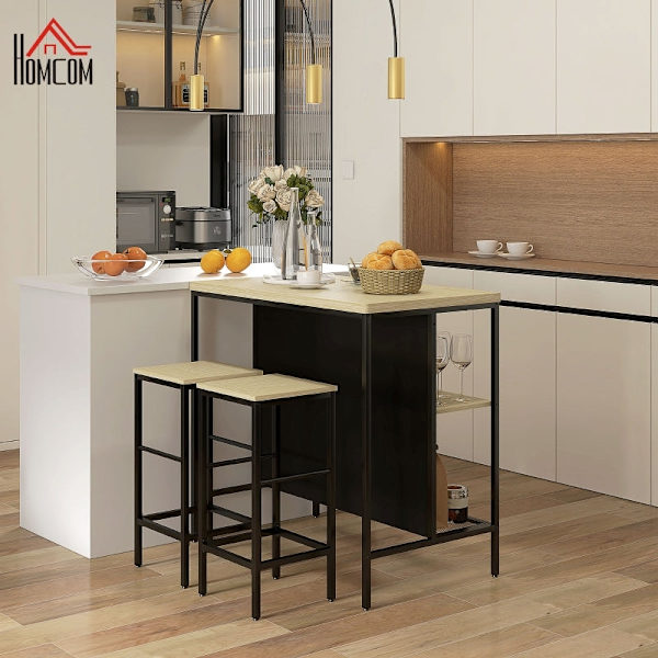 Rootz 3-delade barbordsset - Barstolar - Pubbord - Fläckbeständigt - Utrymmesbesparande - Stålstomme - 100W x 60D x 95H cm (Bord), 32W x 32D x 68H cm
