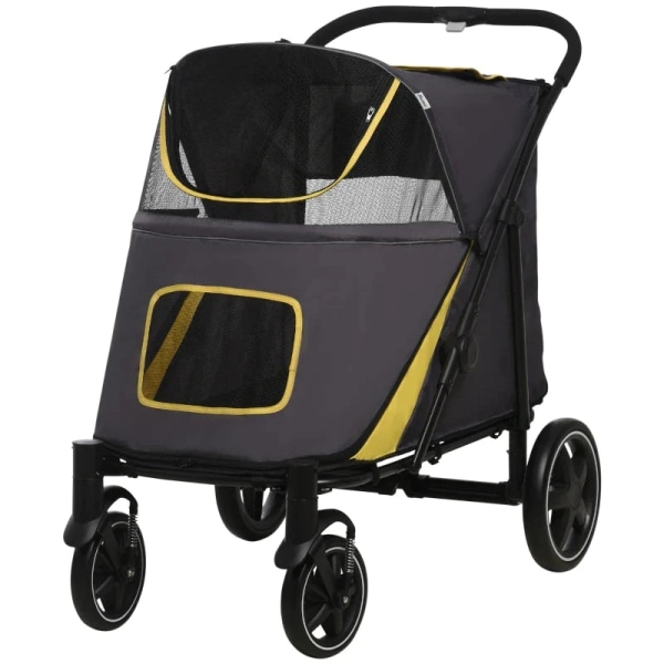 Rootz Foldehundevogn - One-click System - Sammenklappelig - 2 sikkerhedsliner - Mørkegrå + Sort - 112L x 65W x 100H cm