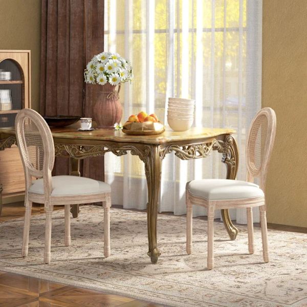 Rootz Set med 2 matsalsstolar - Köksstolar - Vintage Design - Wiener Weave Look - Naturlig + Creme - 48cm x 57cm x 96cm