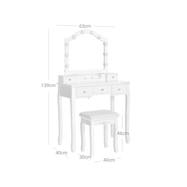 Rootz Flawless Makeup Vanity Set - Beauty Station - Kosmetikbord - MDF-konstruktion - 80cm x 40cm x 139cm