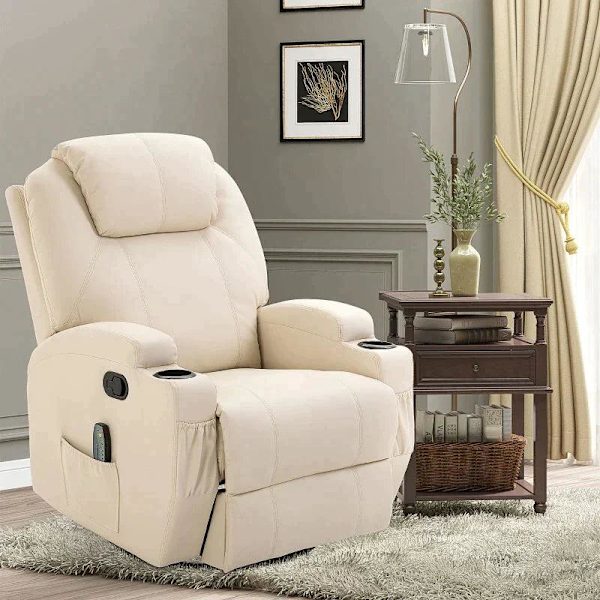 Rootz Massagestol - Elektrisk avkopplingsstol - Tv-stol - Massagefunktion - 5 massagelägen - Liggfunktion - Krämvit - 84 x 92 x 109 cm
