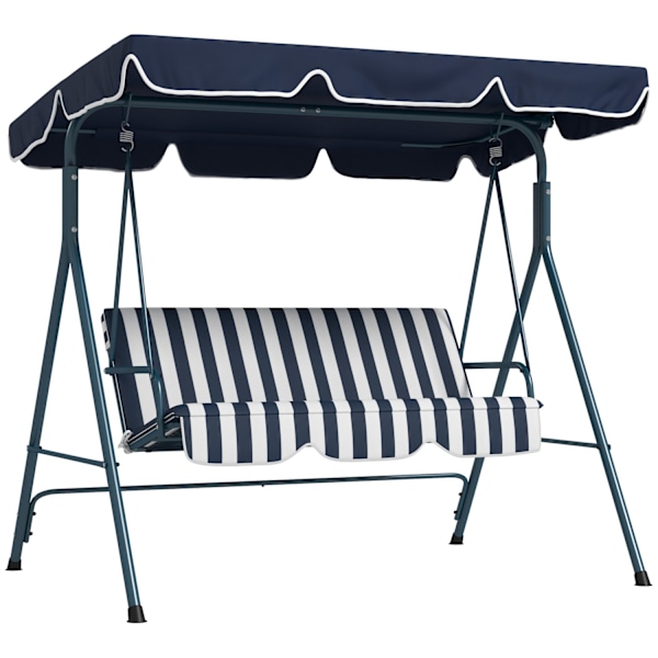 Rootz Hollywood Swing Garden Seat - 3 -sits swing - utomhusbänk - väderbeständig - justerbart tak - 172 cm x 110 cm x 153 cm - blått och vitt