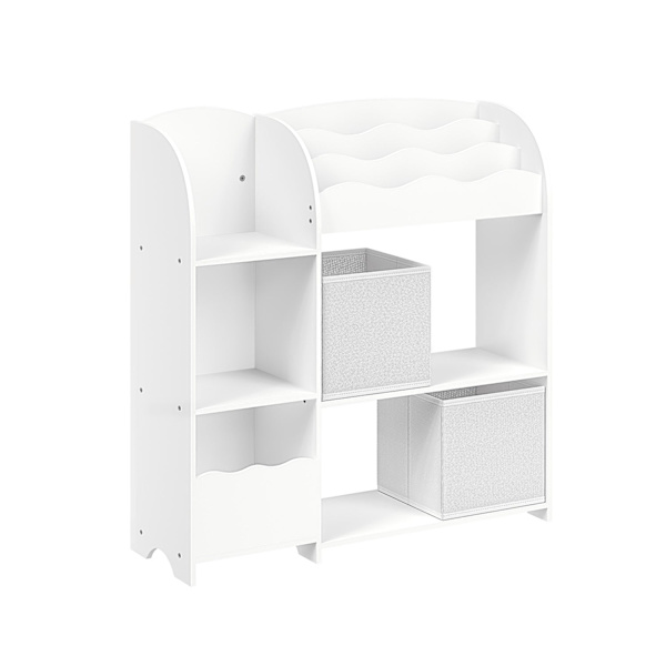 Rootz børnebogreolsæt - Børnebogreol - Opbevaringsorganisering - Spånpladekonstruktion - Ikke-vævede stofbeholdere - 30 cm x 93 cm x 100 cm - Cloud Wh