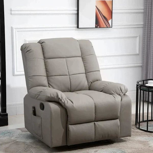 Rootz Massagestol - Elmassagestol - Avslappningsstol - Tv-stol - 8 Massagefunktion - Tiltbar Med Fjärrkontroll - Läderimitation - Grå - 94 x 99 x 99 c
