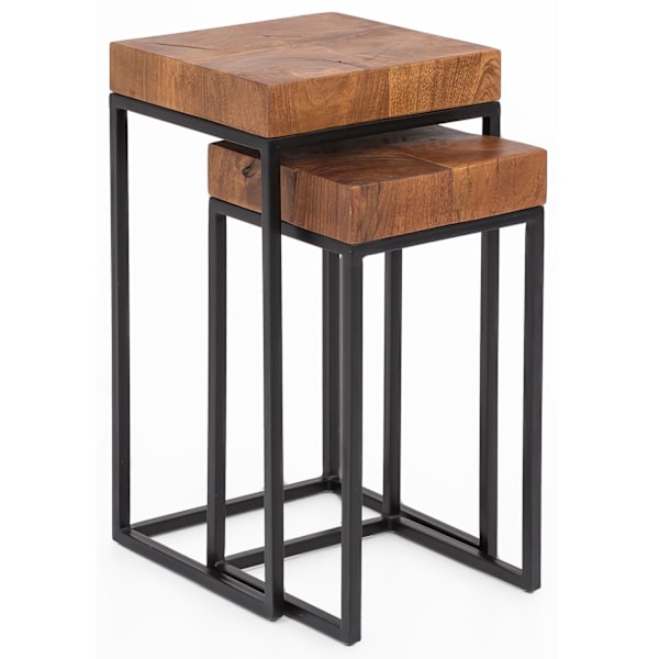 Rootz industrielt design to-delt indlejringsbordsæt - Sideborde - Sheesham træ - Metalstel - Unik trækorn - Håndlavet - Beskyttende lak - 30 cm x 60 c