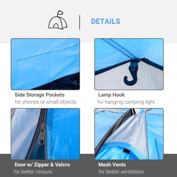 Rootz Campingtelt - Pop-up telt - Forværelse - Transporttaske - Soveplads - Vandtæt - Bæretaske - Polyester - Glasfiber - Lyseblå - 426L x 206W x 154H