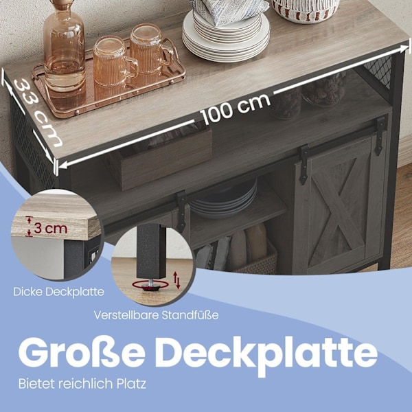 Rootz skænk køkkenskab - opbevaringsskab - pladsbesparende - 33 cm x 100 cm x 80 cm - Greige -sort finish