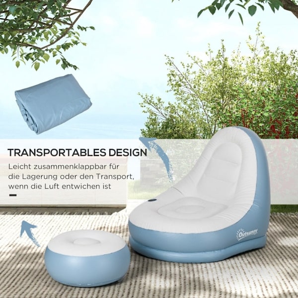 Rootz uppblåsbar stolset - Air Chair - Outdoor Lounger - Ergonomisk design - Slitstark plast - Bekväm mugghållare - 125cm x 100cm x 87cm - Vit + Blå