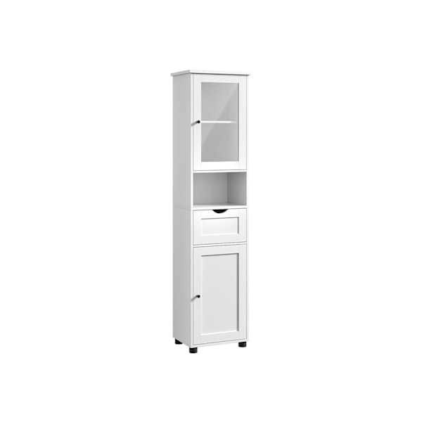 Rootz Badeværelsesskab - Opbevaringshylde - Organizer - Spånplade - Glas - 30cm x 40cm x 165cm - Cloud White - Letvægts - Nem montering