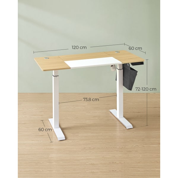 Rootz elektrisk stående skrivebord - Justerbart skrivebord - Sit Stand Skrivebord - Spånplade stålramme - Pastel Gul-Base hvid - 60 cm x 120 cm x (72-