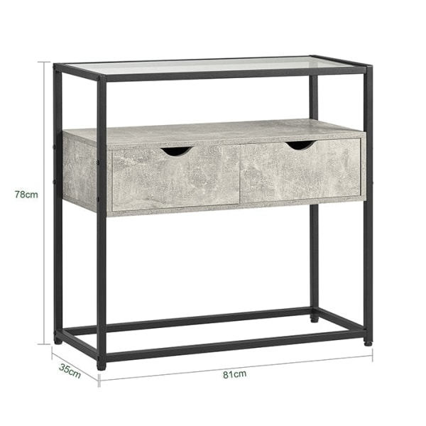 Rootz Modern Sideboard Konsolbord - Hallbord - Ljusgrå sidobord - Glasskiva - Rymlig förvaring - Robust design - Justerbara fötter - 81cm x 78cm x 35c