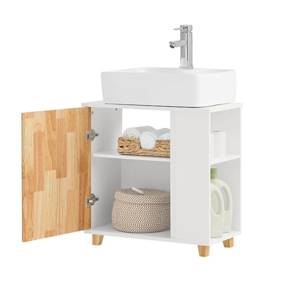 Rootz vask underskab - Badeværelsesvask - Opbevaring under vask - MDF og gummitræ - Sifon udskæring - Stabilt design - 60 cm x 60 cm x 29 cm