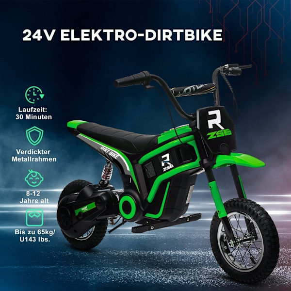 Rootz Kids elektrisk motorcykel - Ride-On Bike til børn - 24V motor - Integreret musik og lys - Stødabsorberende hjul - Grøn - 119 cm x 64 cm x 76,5 c
