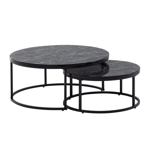 Rootz sofabord sæt med 2 sort marmor look sofabord rundt moderne