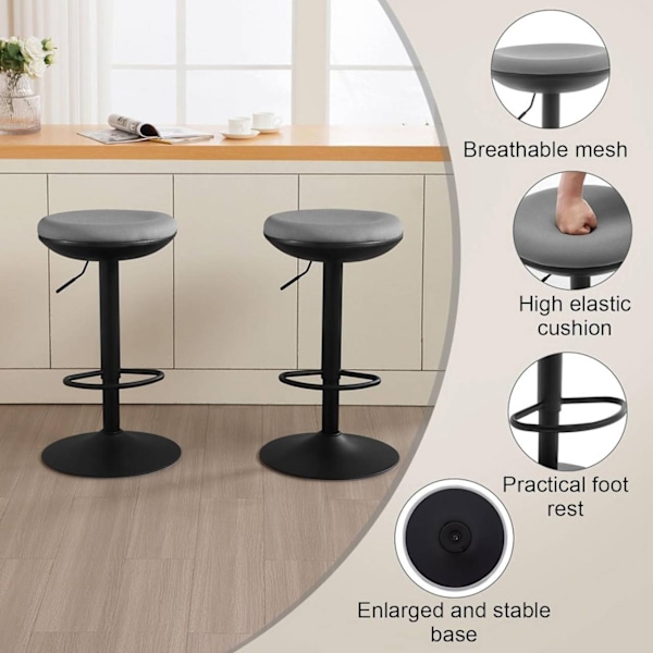 Rootz Swivel Bar Pall - Motpall - Roterande Barstol - Andas elastiskt tyg - Höjdjusterbar - 41cm x (64-85) cm x 41cm