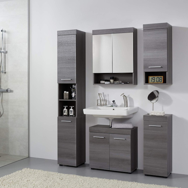 Rootz Bathroom Sink Storage Cabinet - Stylish Vanity Organizer - Chic Bath Cupboard - Smoke Silver Elegance - 58x57x31 cm