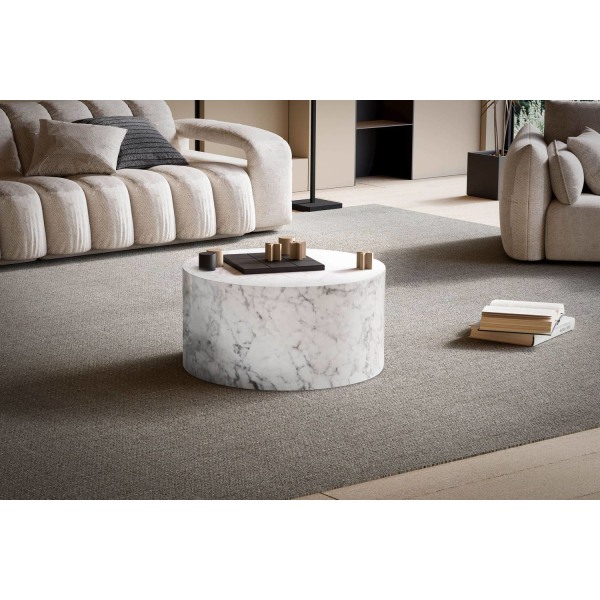 Rootz Elegant soffbord - Runt bord - Marmorlook - Vit - Fjärrkontrollförvaring - Mångsidig design - Repskydd - 60cm x 60cm x 30cm
