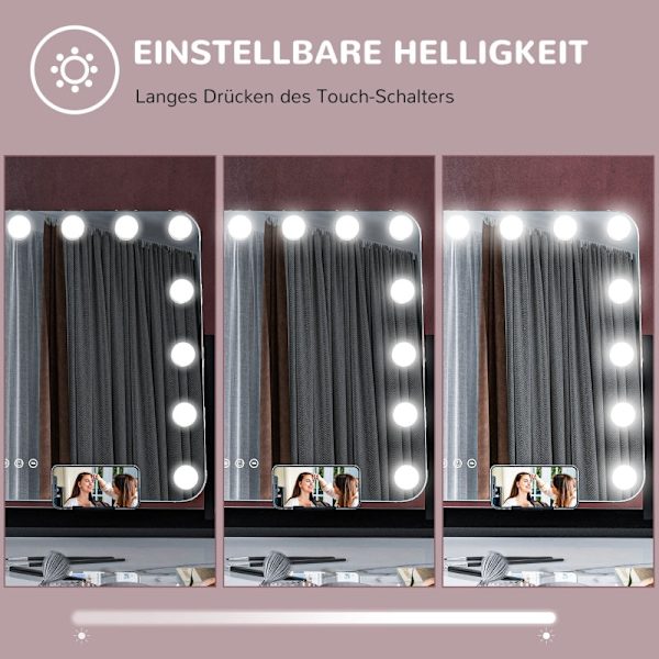 Rootz LED Hollywood Makeup Mirror - Sminkspegel - Sminkspegel - Bordsspegel - 14 LED-lampor - Justerbar ljusstyrka - Mobiltelefonhållare - USB-port -