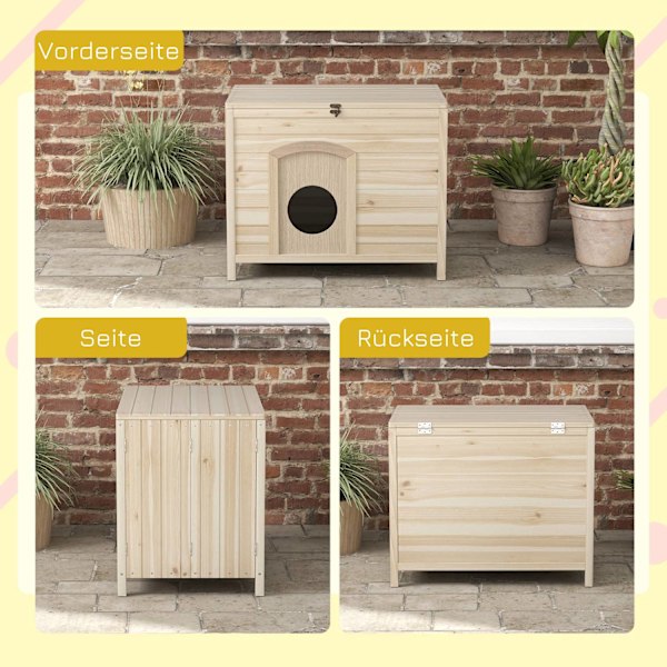 Rootz Small Pet House - Cat Shelter - Dwarf Rabbit Abode - Foldbar Wood - 78cm x 51 cm x 62 cm