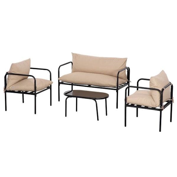 Rootz Havesofasæt - Rattan Sofasæt - Boho Style - Vejrbestandig - Lænestole - Sidestole - Sædehynder - Stål-Polyester - Khaki - 116cm x 58cm x 66cm