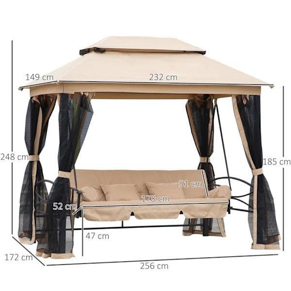 Rootz Hollywood Gynge - Havegynge - Gyngestol - 3-personers - Multifunktionel - Beige/Sort - L256 x B172 x H248 cm
