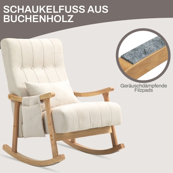 Rootz gungstol - Amningsstol - Avslappningsstol - Beige linnelook - Bred sits - Mjuk stoppning - Bokram - 65cm x 90cm x 98cm