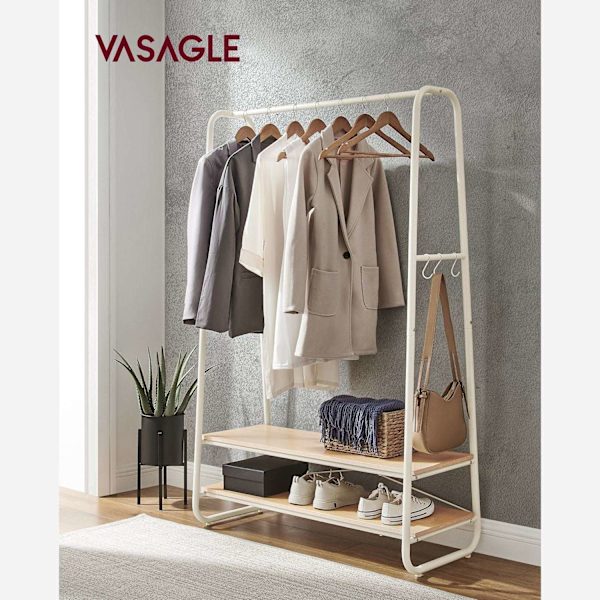 Rootz Oak Cream White -vaateteline - Vaatekaapin järjestäjä - Vaateteline - Lastulevy ja teräs - 45 cm x 100 cm x 160 cm - Raskas - Helppo koota - Suu