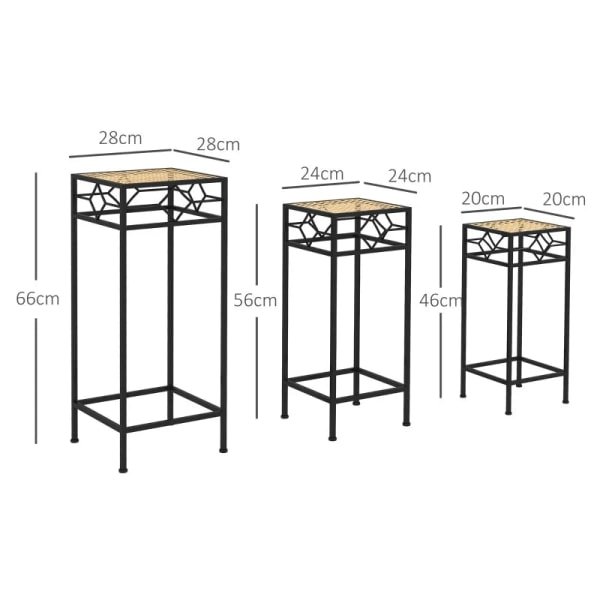 Rootz-kukkatelineet - 3 kpl sarja - Pyöreä pinottava - Rottinkiefekti - Metalliset jalat - Sisäkäyttöön ulkona - Metalli - Musta - Kulta - 28L x 28W x