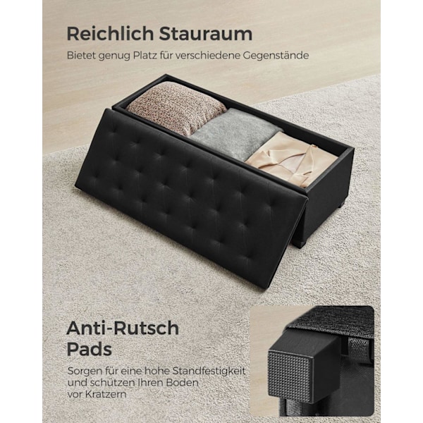 Rootz Ottoman Opbevaringsskammel - Opbevaringsbænk - Polstret bænk - MDF-konstruktion - 40 cm x 110 cm x 40 cm - Blæk sort