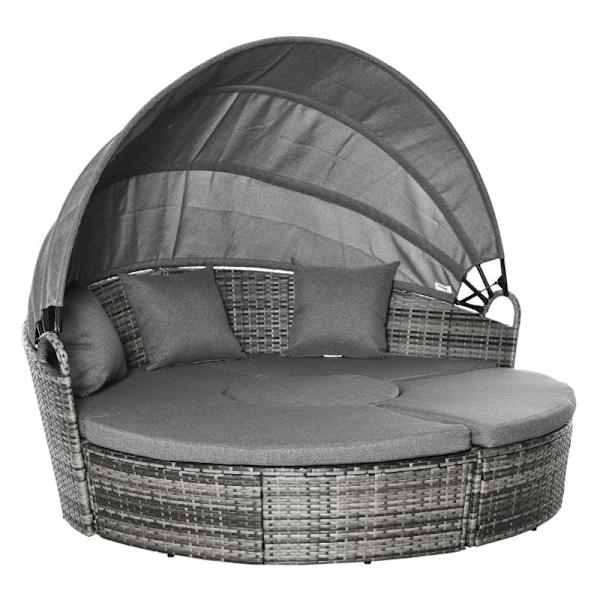 Rootz Rattan Sun Island - 4-osainen olohuoneryhmä kattoluukulla - istuinryhmä tyynyillä ja sivupöydällä - korkeussäädettävä - metalli - harmaa - 175 x