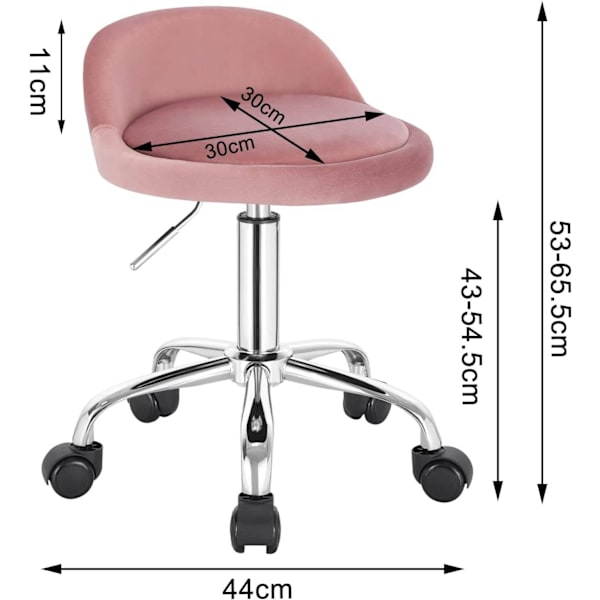 Rootz Velvet Office Pall - Justerbar skrivbordsstol - Rolling Task Chair - Bekväm, flexibel, hållbar - 53cm-65,5cm x 30cm x 30cm