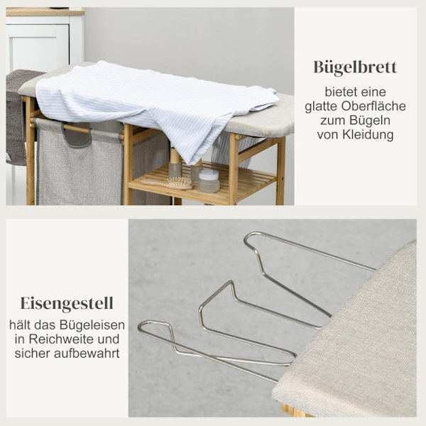 Rootz Bamboo Laundry Collector - Kangaskori - Pyykinlajittelija - Silityslauta - 113cm x 34cm x 82cm - Ympäristöystävällinen ja tyylikäs bambu