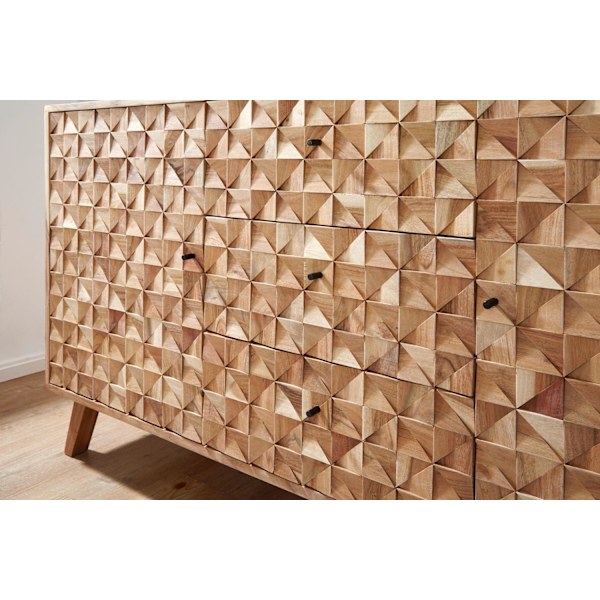 Rootz Room Senkki 140x78,5x40 cm Senkki Massiivipuinen Akaasiakaappi Ruskea - Maalaistyylinen lipasto, 3 laatikkoa ja 2 ovea - Eteisen kaappi aitoa pu