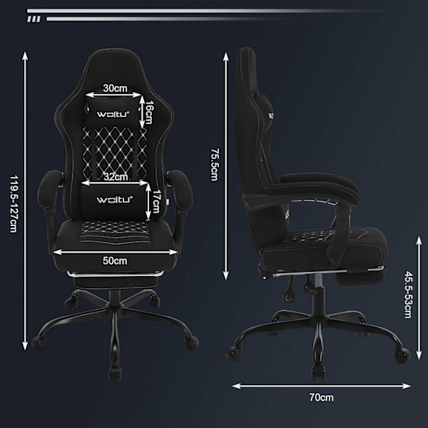 Rootz Massage Gaming Chair - Ergonomisk kontorsstol - Reclining Gamer Chair - Mesh-tygsits - Svankstöd - Justerbart nackstöd - 64cm x 127cm x 54cm