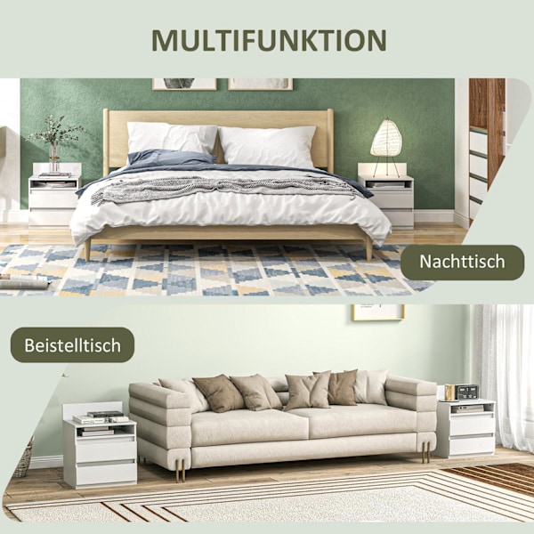 Rootz sängbordsset med 2 - nattbord - sidobord - Modern minimalistisk design - vit - 39,6L x 32,3W x 50,4H cm