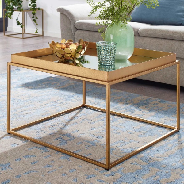 Rootz sofabord glas metal 60x60x41 cm sofabord guld spejlet - Design stuebord Firkantet - Lille sofabord Moderne spejlglas - Sidebord sidebord stue