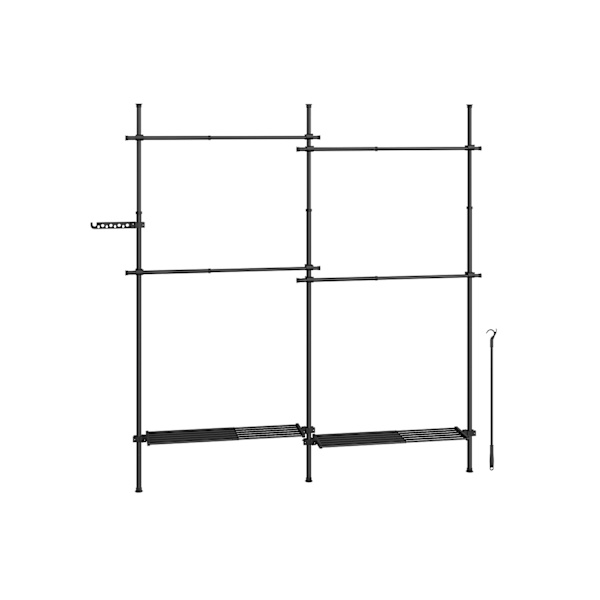 Rootz justerbar tøjstativ - Beklædningsstativ - Matsort - Stål og plastik - 33,5 cm x (162-238) cm x (208-310) cm - 9,7 kg - 92,5 kg Kapacitet