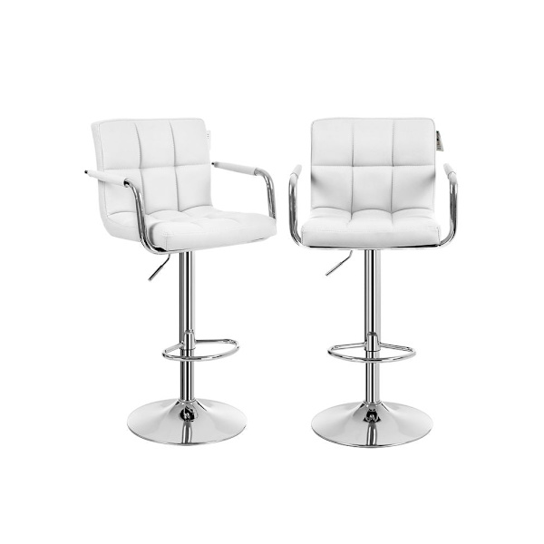 Rootz Set med 2 barstolar - Barstol med armstöd - Justerbar höjd - Industriell design - Stabil - Bekväm att sitta - PU - Förkromat stål - Vit - 44,5 x
