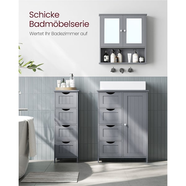 Rootz Dove Grey Spejlskab - Badeværelsesopbevaring - Vægmonteret organisering - MDF-konstruktion - Rummeligt interiør - Nem montering - 13 cm x 56,5 c