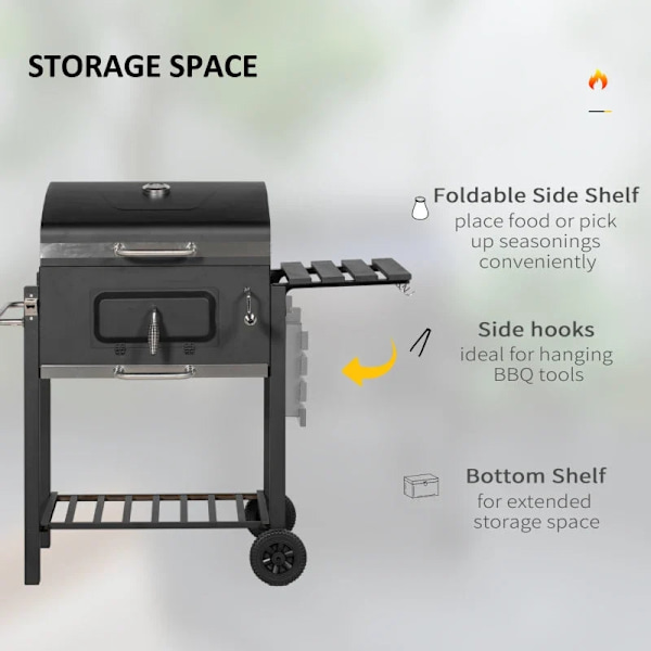 Rootz Charcoal Grill Smoker - BBQ Smoker - 1 Hylla - 1 Handduksställ - 2 Grillgaller - Raffinerad design - Rostfritt stål+metall - Svart - 113cm x 65c