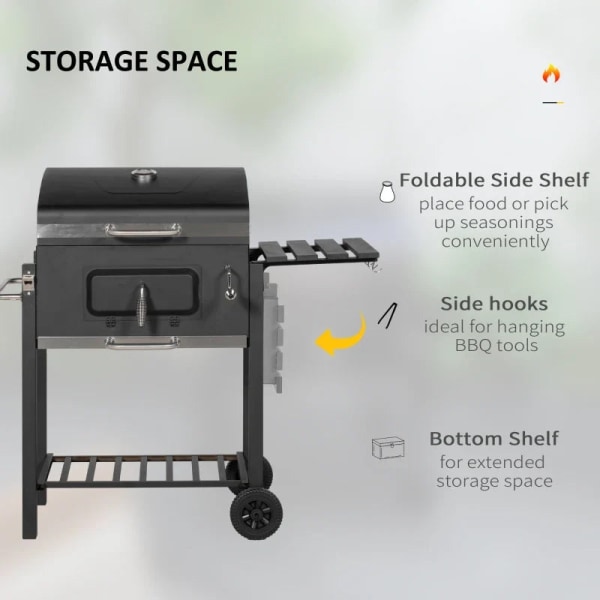 Rootz-hiiligrilli - BBQ-savustin - 1 hylly - 1 pyyheteline - 2 grilliritilä - Hienostunut muotoilu - Ruostumaton teräs + metalli - Musta - 113cm x 65c