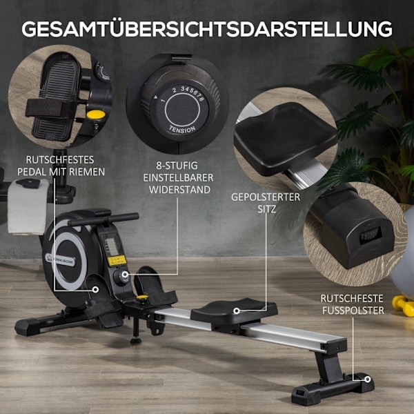 Rootz foldbar romaskine - Magnetisk modstand - Hjemmetræningsudstyr - LCD-skærm - Justerbart sæde - 185 cm x 58 cm x 57 cm