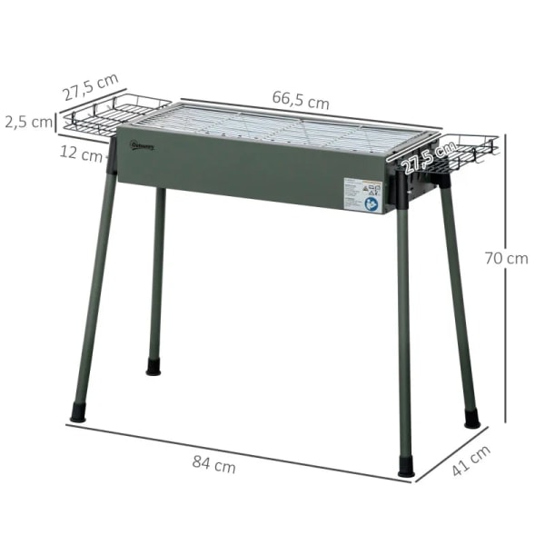 Rootz Kulgrill - BBQ Grill - Grillrist - Trækulsrist - Sidekurv - Rustfrit stål - Mørkegrøn - 77 x 30 x 70 cm