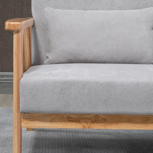 Rootz-sohva - Relax Sohva - 2-istuttava sohva - Sisältää 2 tyynyä - Velvet Look - Kumipuu - Harmaa + Natural - 130 cm x 75 cm x 78 cm