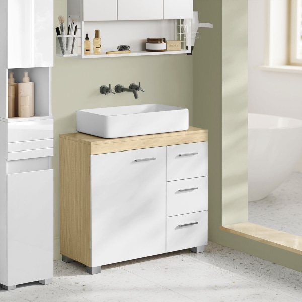 Rootz MDF vask underskab - Badeværelsesvask - Opbevaringsenhed - Cloud White-Natural Beige - Medium Density Fiberboard - 30cm x 70cm x 64cm - 20cm x 1