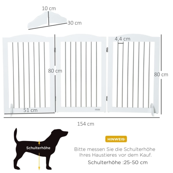 Rootz PawHut Folding Dog Barrier - Pet Gate - Justerbart Hundehegn - Holdbar MDF - 154cm x 30cm x 80cm - Hvid