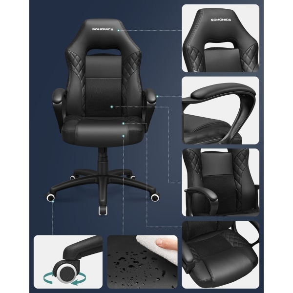 Rootz Gaming Chair - Kontorstol - Ergonomisk stol - Kunstlæder - Lændestøtte - Nem montering - TÜV Testet - 70cm x 64cm x 106-116cm