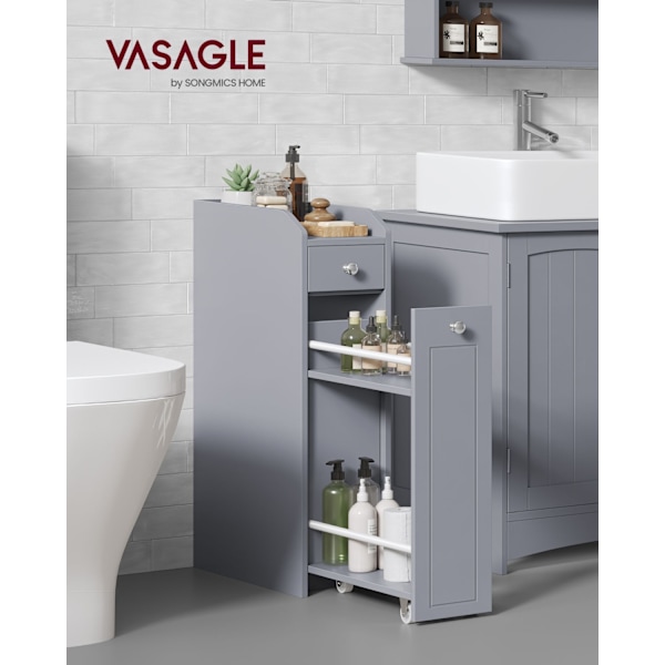 Rootz Dove Grey smalt badeværelsesskab - Opbevaringsskab - Organizer - MDF-materiale - Letvægts - Pladsbesparende - Nem montering - 40cm x 18cm x 70cm