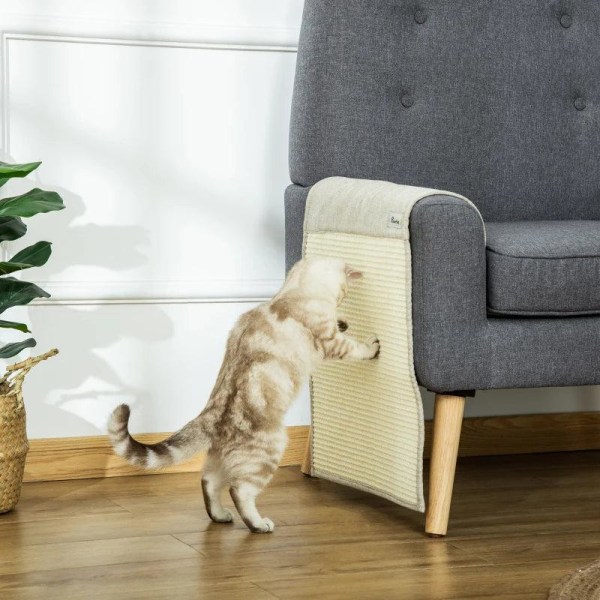 Rootz Ridsemåtte - Ridsebeskyttelse Sofa Sisal Ridsetæppe Til Kat - Lænestolssofa - Katte Ridsemåtte - Beige + Grå - 130 x 45 x 0,3 cm